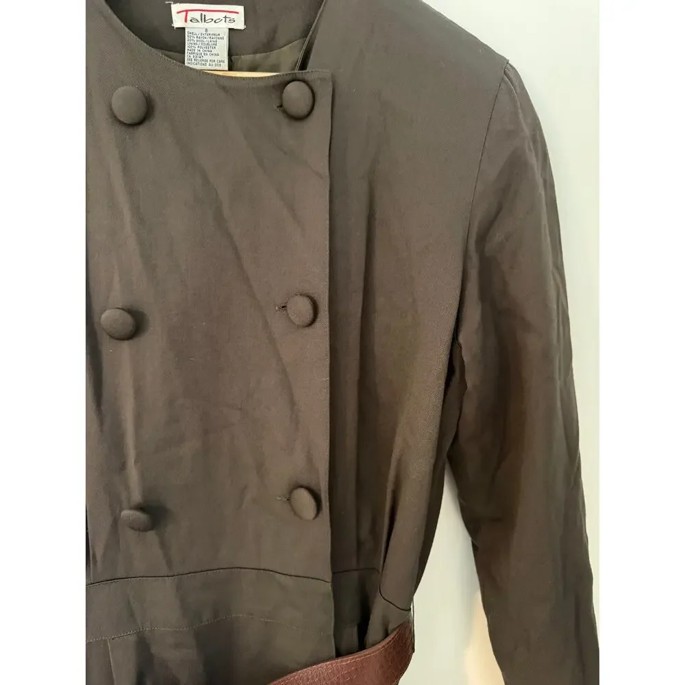 Vintage Talbots Olive Green Military Midi Dress Wool Blend Size‎ 8 ✨